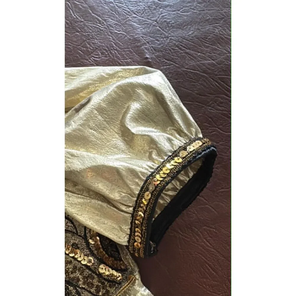 Girl Home Made Dress Gold and Black no tag size 8-10